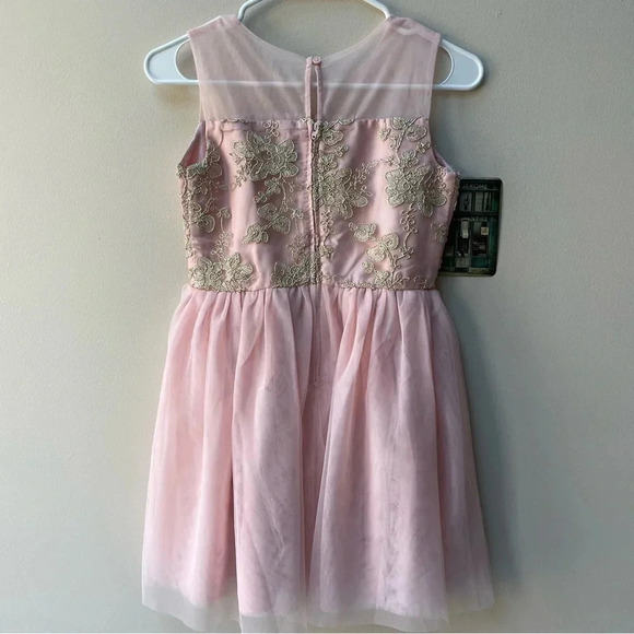 NWT THE CHILDREN’S PLACE Girls Embroidered Lace Dress Gold Beading Pink - Picture 8 of 8